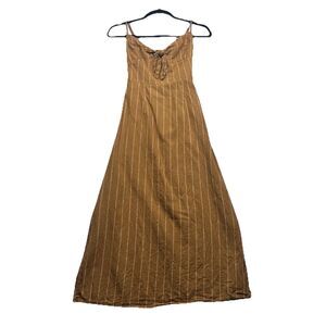 Etophe Studios Midi Fit n Flare Dress Cotton Linen Babydoll Striped Rust S Small